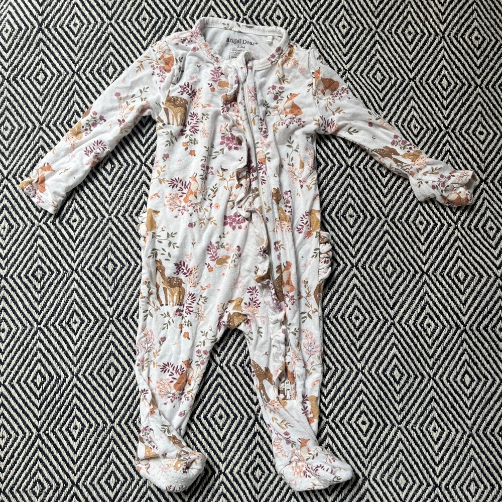 ANGEL DEAR RUFFLE ZIPPER FOOTIE - WOODLAND ANIMALS - 0-3 Month